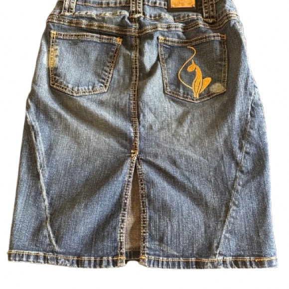 Baby Phat Denim Skirt with Floral Embroidery - Picture 2 of 6